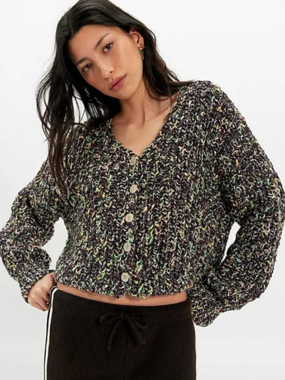 NWT Free People Multicolor Speckled Chunky Button Flea Market Cardigan Size M